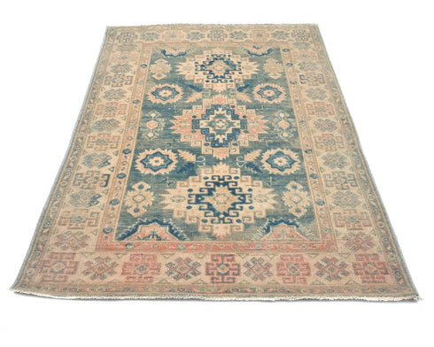 3x5 Blue Kuba Afghan Hand Knotted Wool Area Rug